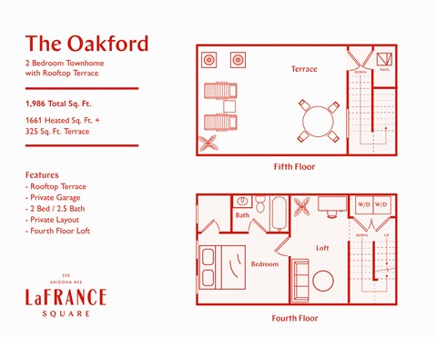 Floor plan for 2 beds, 2.5 baths, 1661 sqft